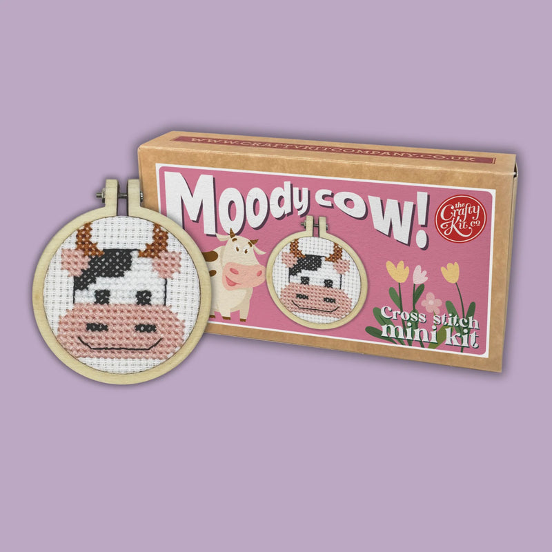 Moody Cow Mini Cross Stitch Kit